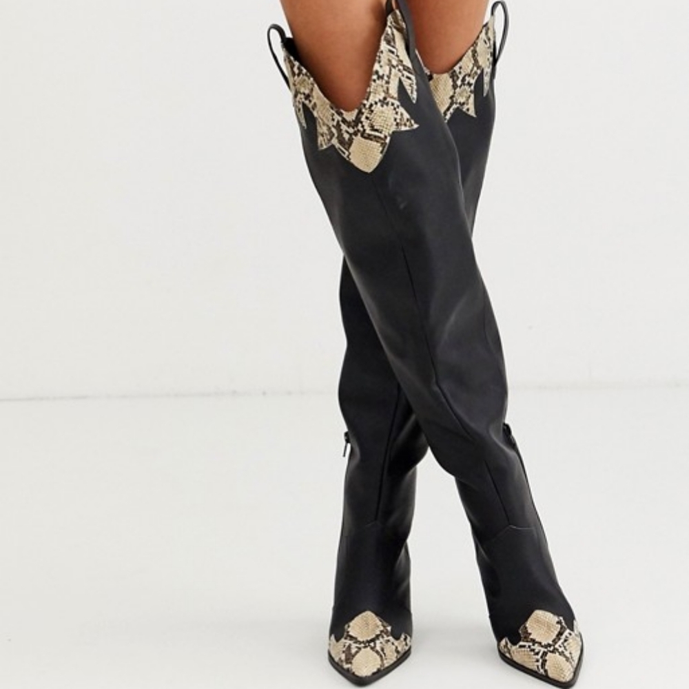 Asos Public Desire Snakeskin PU Leather Boots